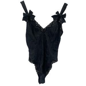 Victoria’s Secret Vintage Gold Tag Lace Bows Black Bodysuit Teddy Size Medium